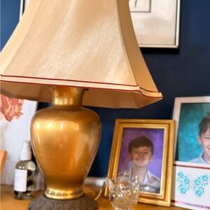 Aurene Art Nouveau Gold Ceramic Table Lamp with Cream Shade 1920’s